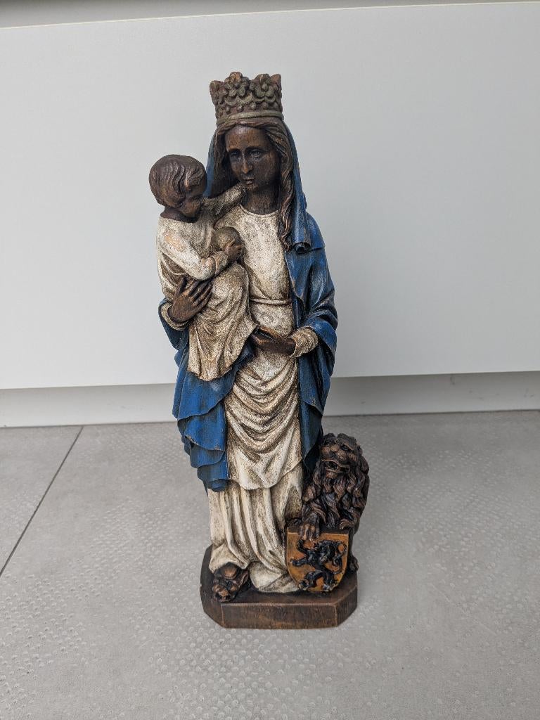 Gekleurde houten sculptuur Madonna en Kind, Antiek en Kunst, Antiek | Religie, Verzenden