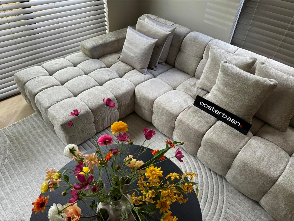 Luxe Velvet Teddy U-Bank Yently 200x370x250cm Beige Sand NEW, Huis en Inrichting, Banken | Bankstellen, Info@oosterbaanwonen.nl