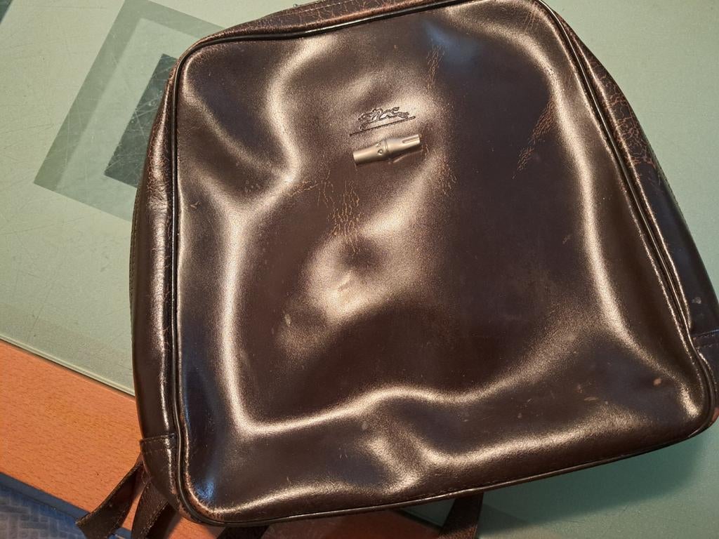Longchamp donkerbruine lederen dames rugzak, Ophalen of Verzenden, Gebruikt, Bruin, Dame