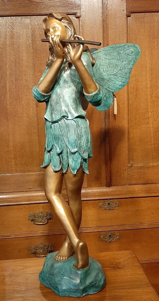 Bronzen beeld vrouw met fluit, Antiek en Kunst, Verzenden