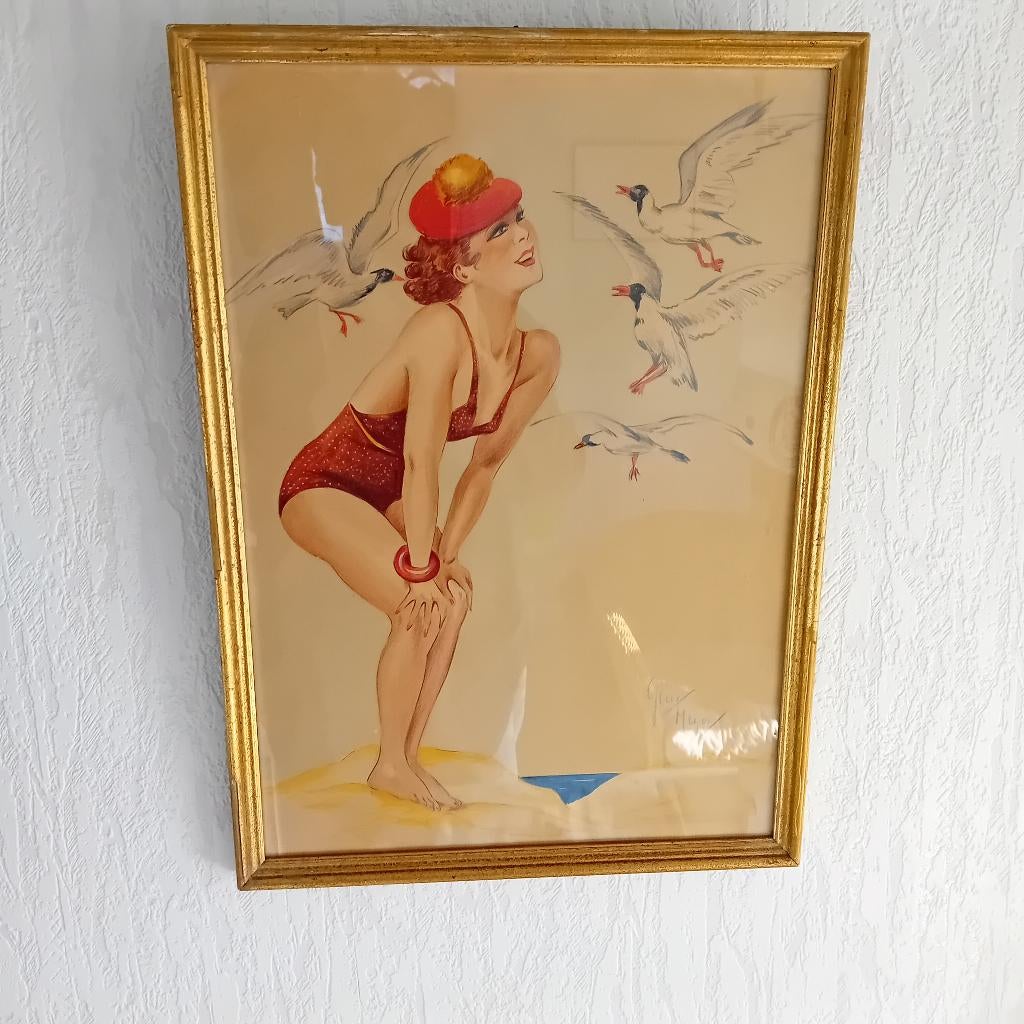 OUDE PIN UP PLAAT, Antiek en Kunst, Ophalen