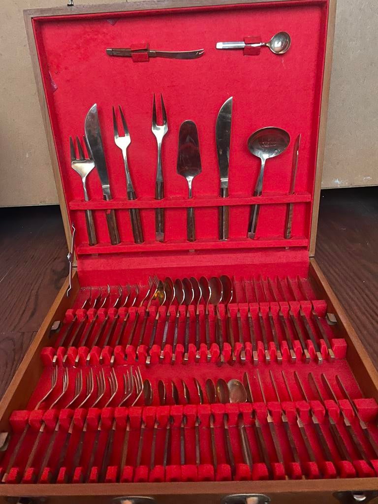 Antiek bestek cassette hout messing, Antiek en Kunst, Ophalen
