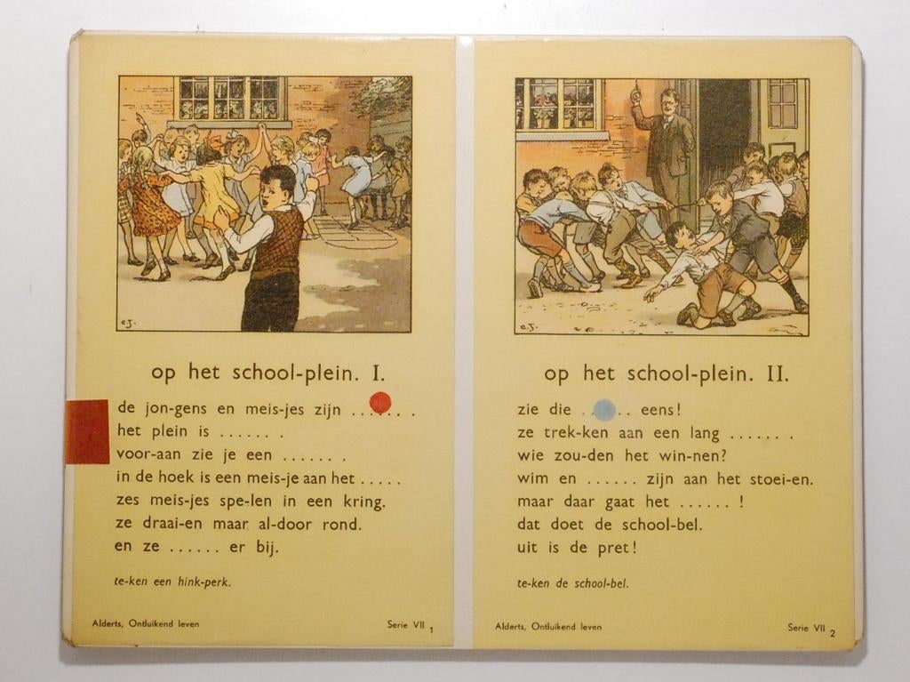 Op het schoolplein I & II - Ontluikend Leven E.A. Alderts, Antiek en Kunst, Verzenden, Overige thema's