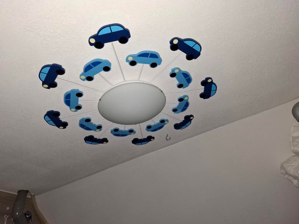 Topmerk Eglo kinder plafondlamp met  auto's, Huis en Inrichting, Lampen | Plafondlampen, Zo goed als nieuw, Kunststof, Metaal