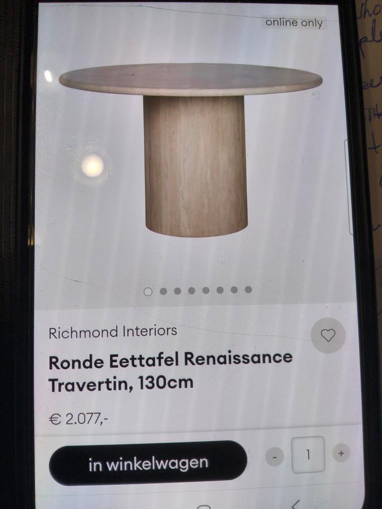 Richmond LUX AANBIEDING tafel RENAISSANCE TRAVETIN 130, Rond, Nieuw, Ophalen of Verzenden, 100 tot 150 cm