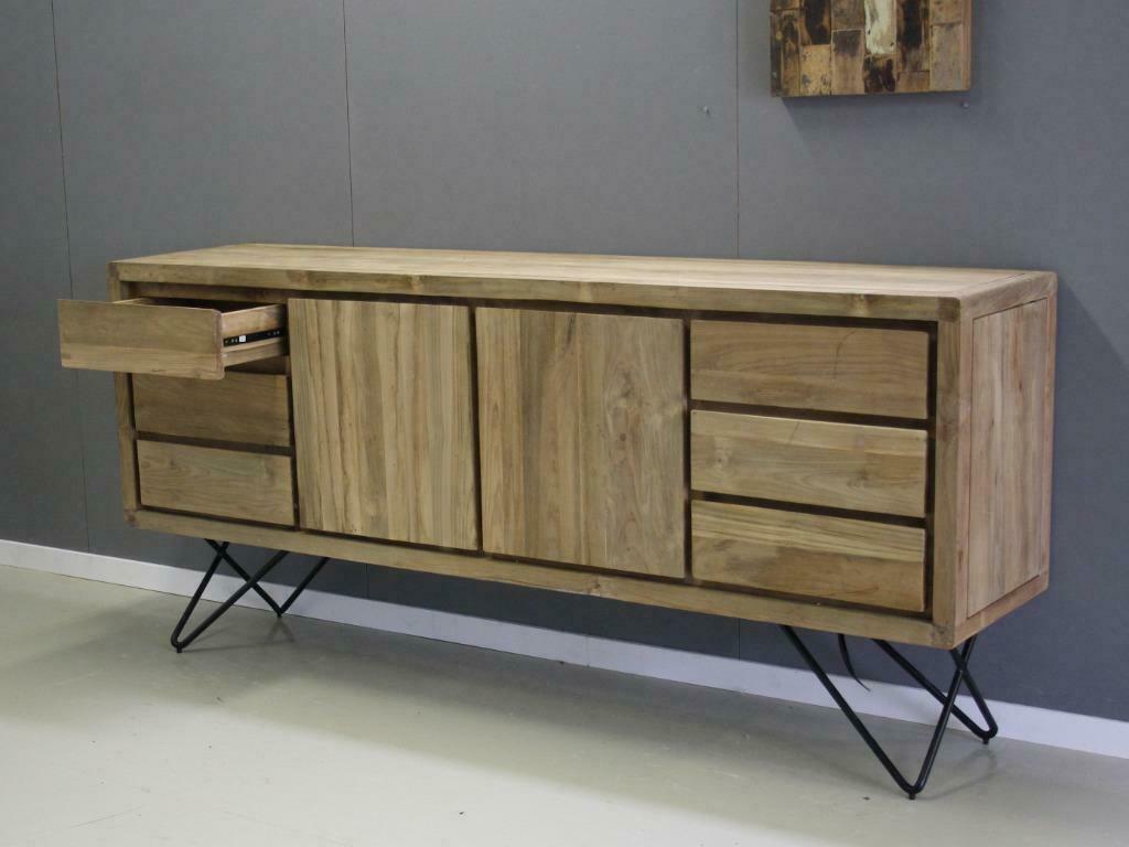Retro dressoir teakhout op metalen pootjes, 2 meter breed!, Ophalen, 150 tot 200 cm, Nieuw, Dressoir