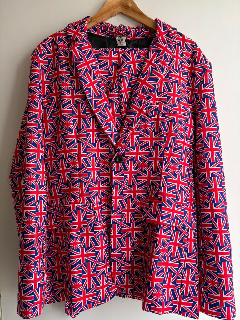 Engelse vlag kostuum carnaval pak suit UK British, Maat 52/54 (L), Carnaval, Ophalen of Verzenden, Zo goed als nieuw
