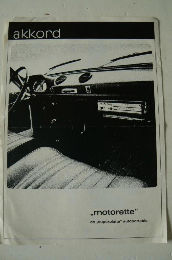 Leaflet Akkord Motorette 210 portable autoradio 1968-1971, Ophalen of Verzenden, Gelezen, Overige merken