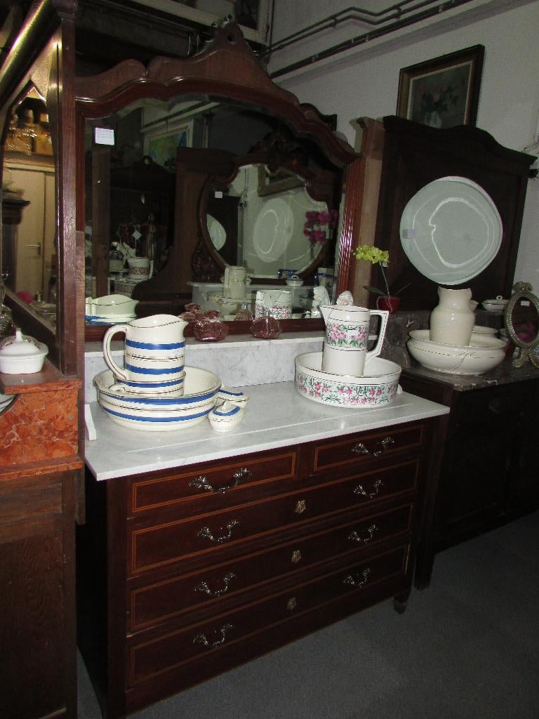 antieke mahonie lade commode wit marmer spiegel 375,00, 100 tot 150 cm, Ophalen of Verzenden, Zo goed als nieuw, Hout