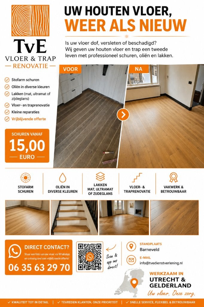 Houten Vloer Schuren & Oliën | Vanaf €15,- p/m² |, Garantie, Laminaat of Parket