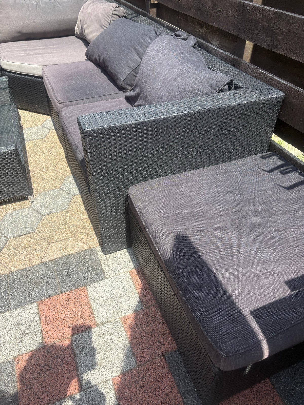 Royal Patio Wicker Loungeset met Hocker en Glazen Tafel, Tuin en Terras, Ophalen, Gebruikt, Meer dan 8 zitplaatsen, Loungeset
