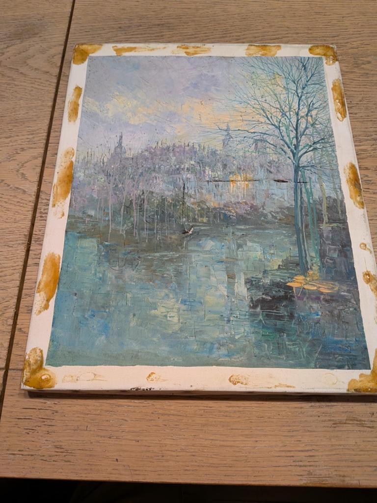 S. Dimitri - Winterlandschap met rivier en stad, Ophalen of Verzenden