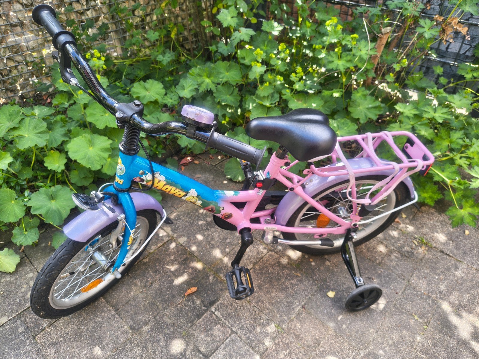 Kinderfiets Maya de Bij met zijwieltjes, Ophalen, Terugtraprem, Zijwieltjes, 16 tot 20 inch