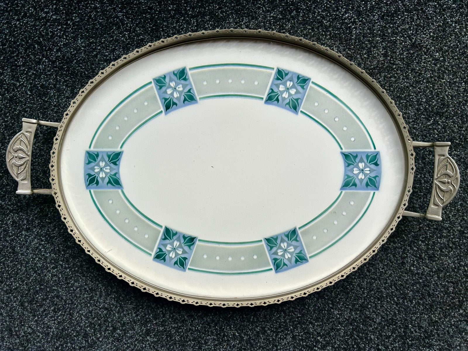 Vintage ovale dienblad met art nouveau handvatten, Ophalen of Verzenden