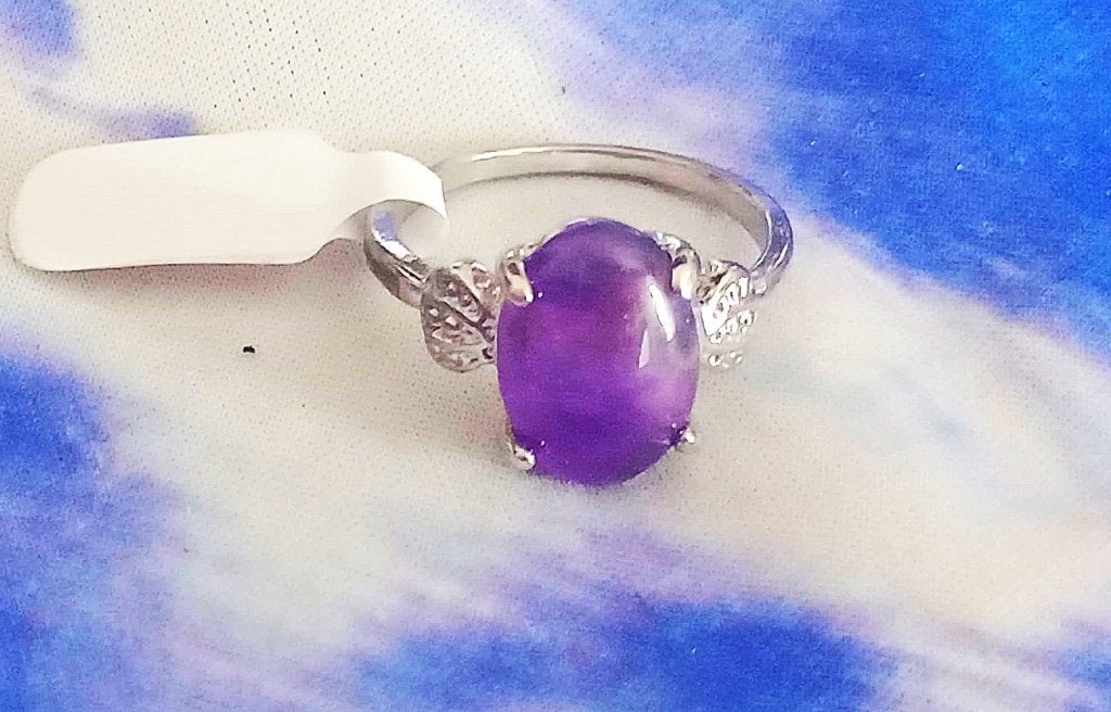 Prachtige Silvertone Ring met Paarse Amethist S:19,5 mm, Overige materialen, Verzenden, 19 tot 20, Paars