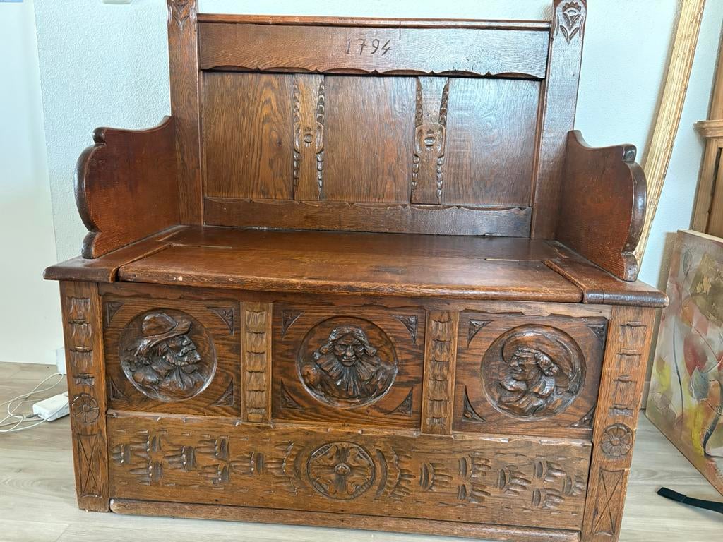 Antiek engels hal bankje, Antiek en Kunst, Antiek | Meubels | Stoelen en Banken, Ophalen