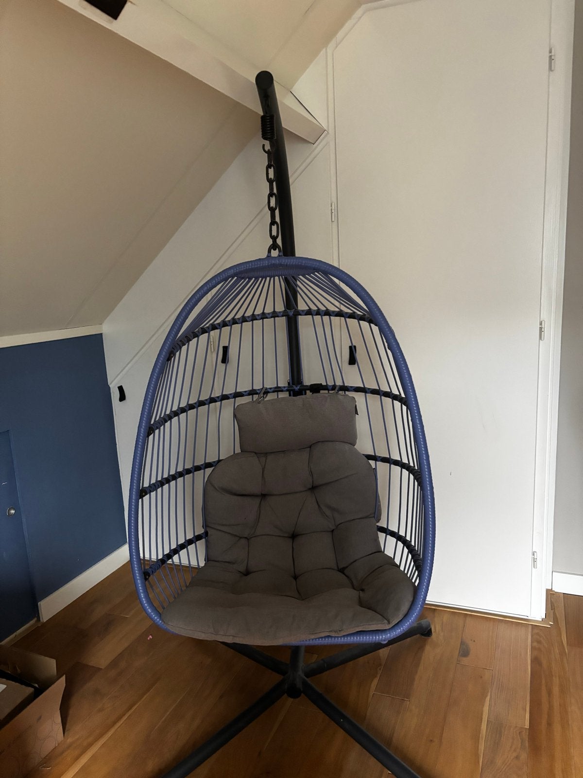 Blauwe hangstoel voor 1 persoon, zo goed als nieuw, Ophalen, Zo goed als nieuw, Blauw, Eén