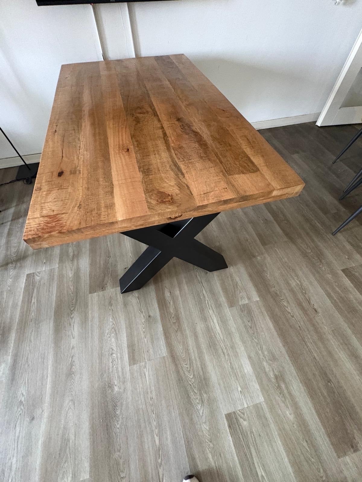 Robuuste eettafel 90x160 cm met metalen onderstel, Ophalen, Gebruikt, 50 tot 100 cm, 150 tot 200 cm