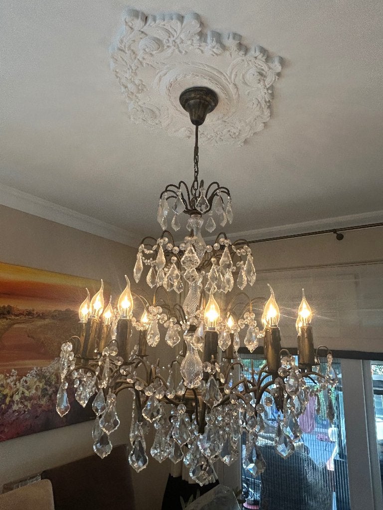 Grote luxe kristallen kroonluchter 12-lichts, Huis en Inrichting, Lampen | Kroonluchters, Ophalen, E14 (klein), Klassieke franse  boroc