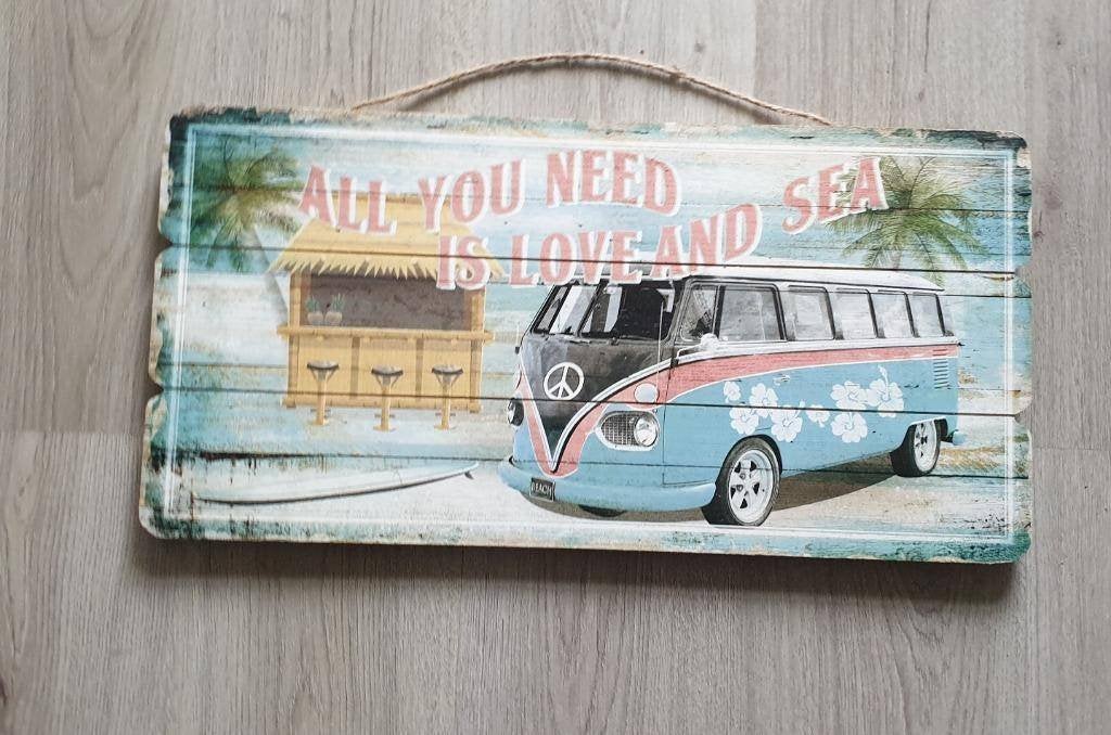 vuren plaat vw volkswagen bus look 60 x 30 blauw zwart, Ophalen, Nieuw, 50 tot 75 cm, Schilderij