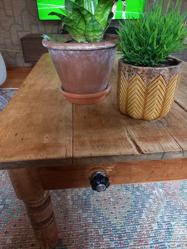 brocante oud grenen salontafel in originele staat, Ophalen, Gebruikt, 100 tot 150 cm, 50 tot 100 cm