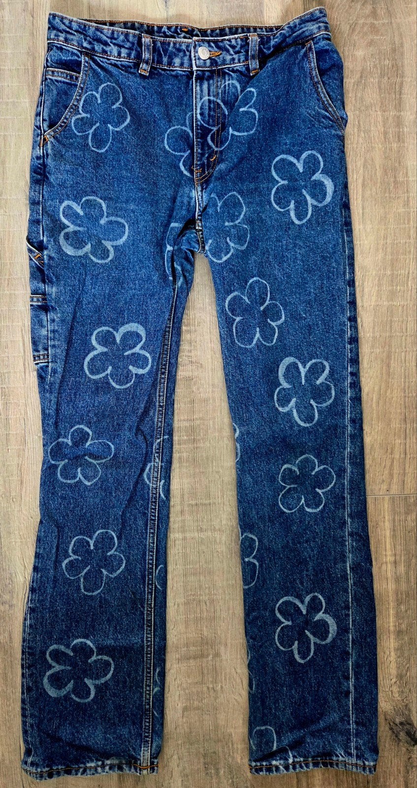 Monki Jeans met bloemenprint - Maat W27 (2), Blauw, Ophalen of Verzenden, Zo goed als nieuw, Monki