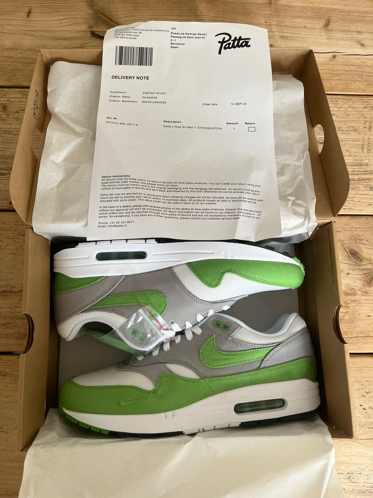 Nike Air Max 1 Patta Chlorophyll maat 45,5 nieuw, Ophalen of Verzenden, Nieuw, Overige kleuren, Sneakers of Gympen