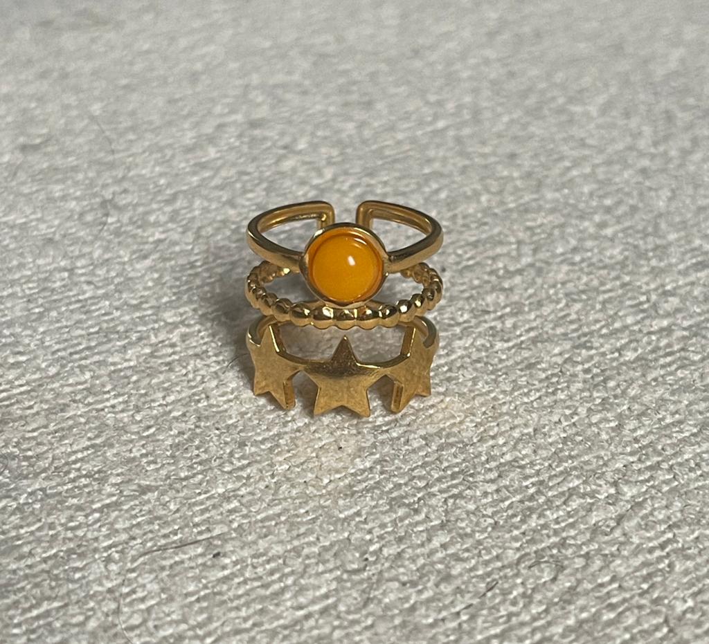 Ring goud met oranje, stainless steel, NIEUW, Sieraden, Tassen en Uiterlijk, Ringen, Overige materialen, Nieuw, Ophalen of Verzenden