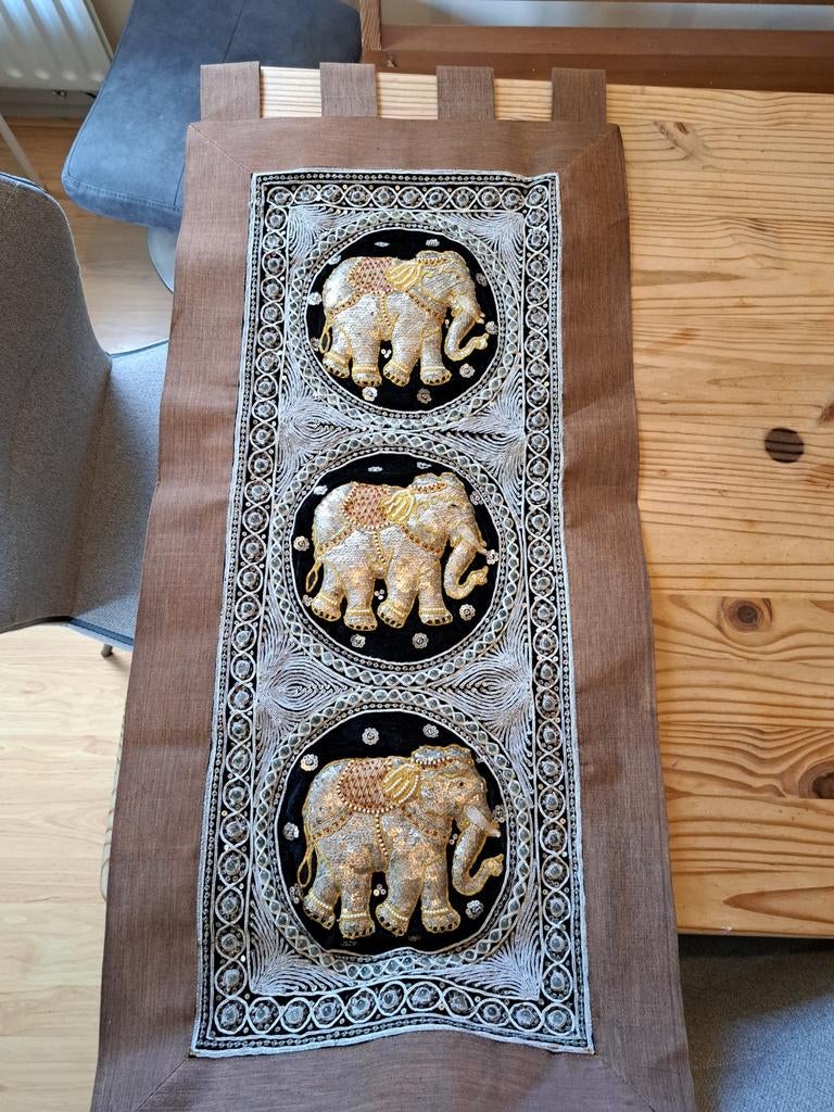 Indiase wandhanger met olifanten en glaskralen - 107x48cm, Gebruikt, Meerkleurig, Ophalen of Verzenden, Oosters