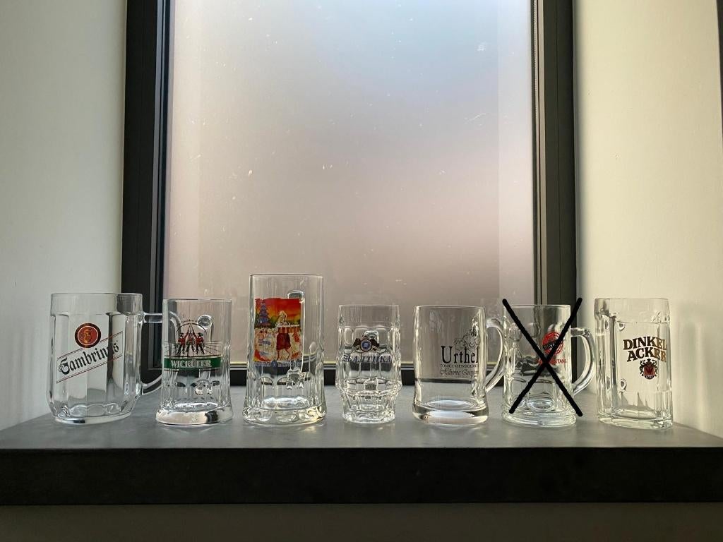 7 glazen bier pullen, Ophalen of Verzenden, Zo goed als nieuw, Glas of Glazen, Overige merken