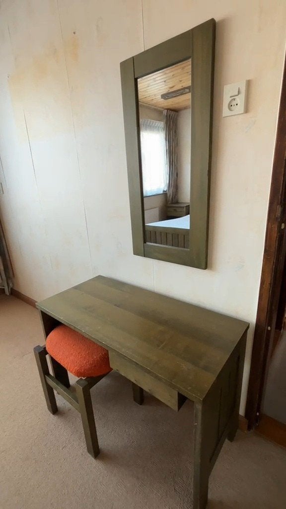 Vintage kaptafel, spiegel, krukje, Huis en Inrichting, Ophalen, Gebruikt, 150 tot 200 cm, Minder dan 100 cm
