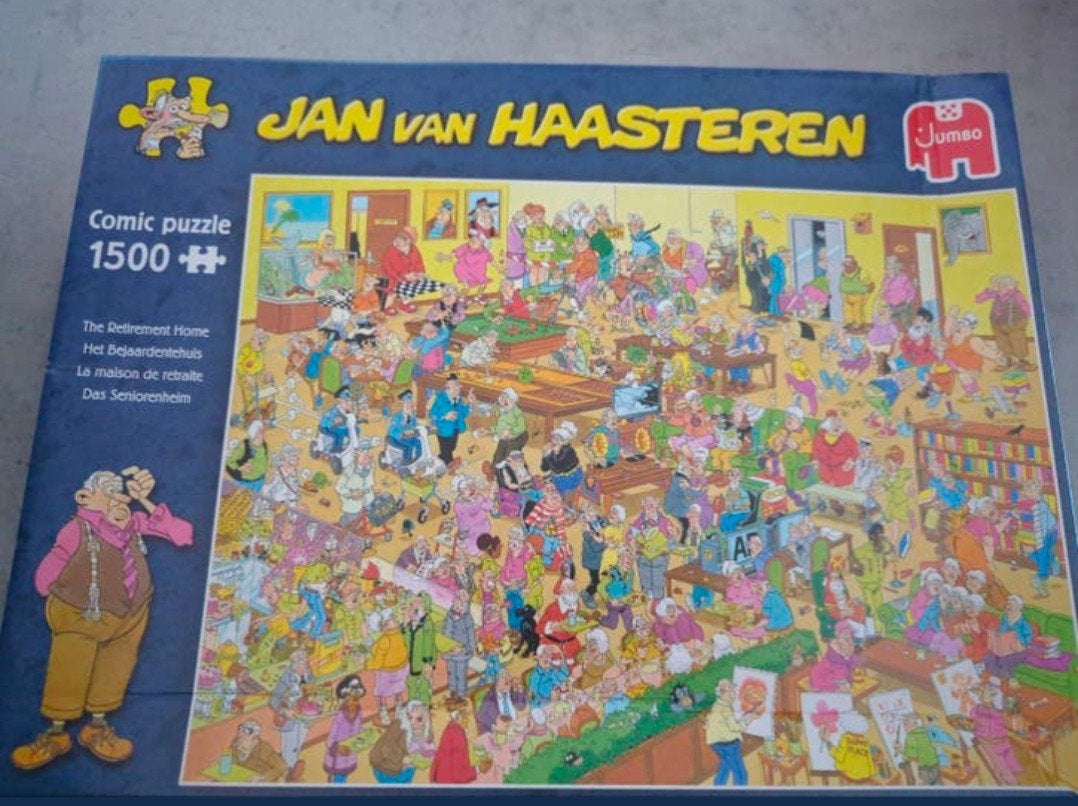 Jan van Haasteren puzzel 1500 stukjes - Het Bejaardentehuis, Ophalen of Verzenden, 500 t/m 1500 stukjes, Zo goed als nieuw, Legpuzzel