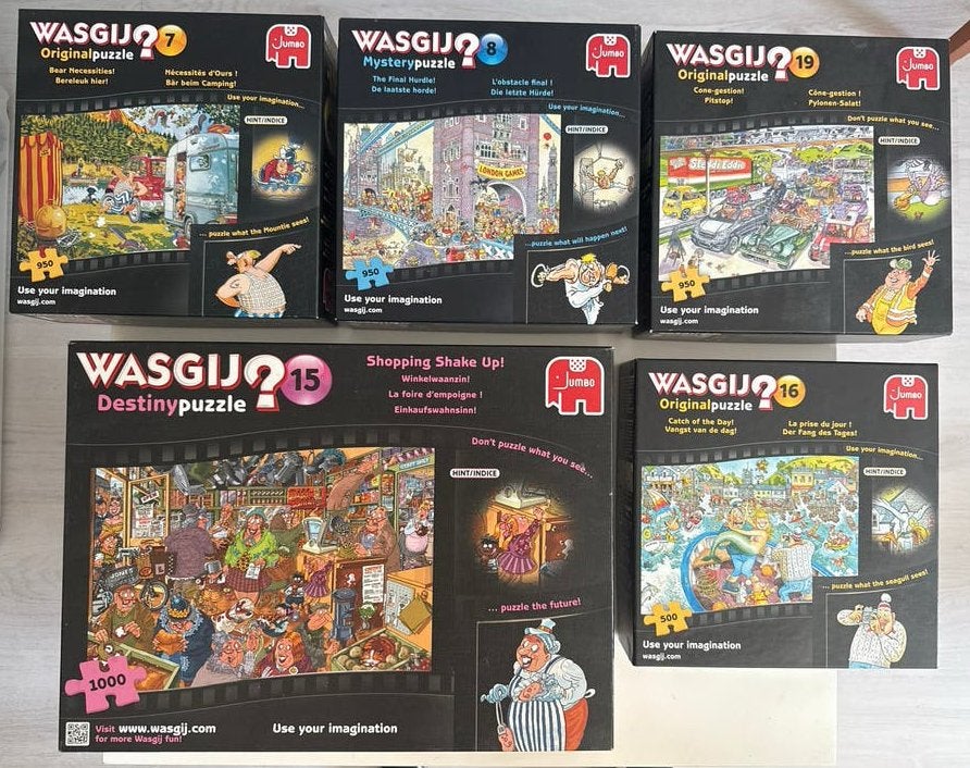 Diverse Wasgij Puzzels - 7,8,19 (950); 15 (1000); 16 (500), Ophalen of Verzenden, 500 t/m 1500 stukjes, Zo goed als nieuw, Legpuzzel