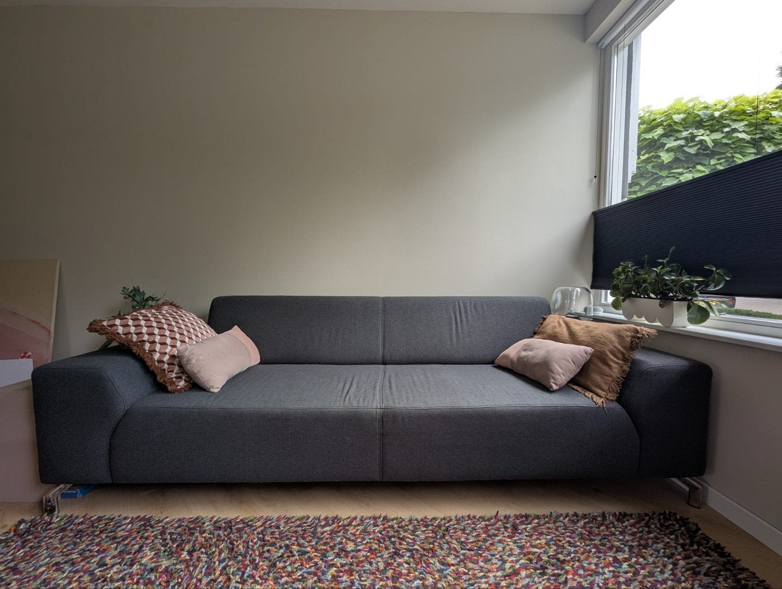 Montel 3-zits (245cm) inclusief hocker (antraciet grijs), Gebruikt, Driepersoons, 75 tot 100 cm, Ophalen of Verzenden
