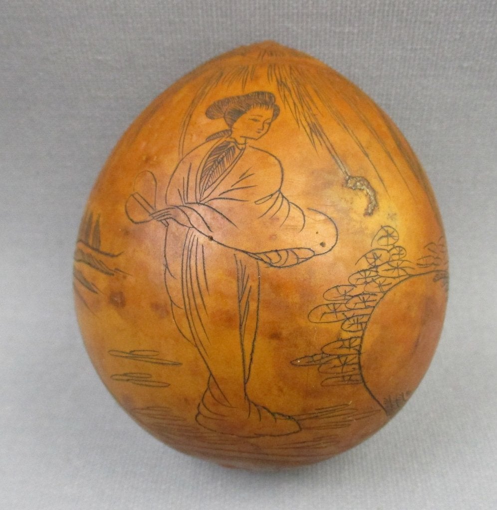 Antiek Chinese graveerkunst gedroogde holle kalebas, Hout, Gesneden, Ophalen of Verzenden, China