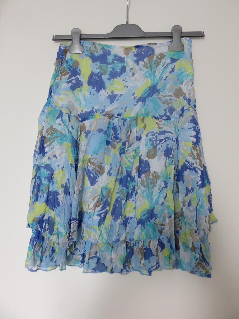 MISS ETAM ROK BLAUW /WIT/ GEEL 36/S ZGAN, Kleding | Dames, Rokken, Zo goed als nieuw, Maat 36 (S), Miss Etam, Boven de knie