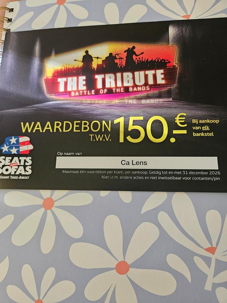Waardebon €150,- van Seats and Sofas, Eén persoon, Cadeaubon