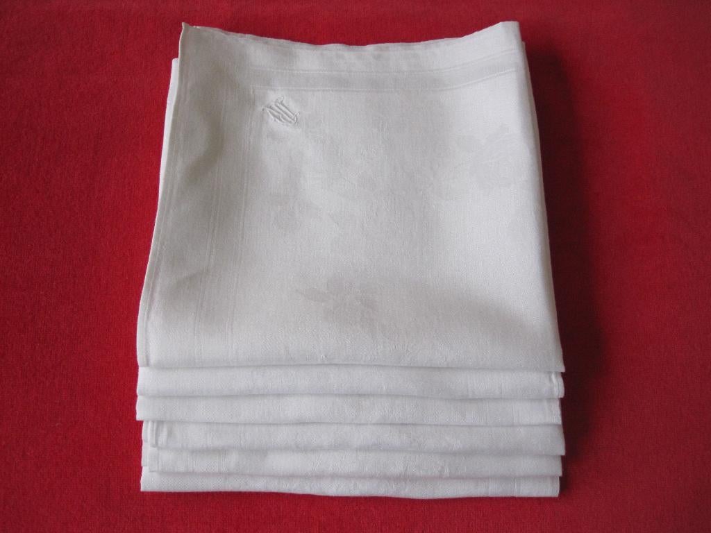 Fraaie witte damast servetten met initialen R D 6 stuks, Ophalen of Verzenden