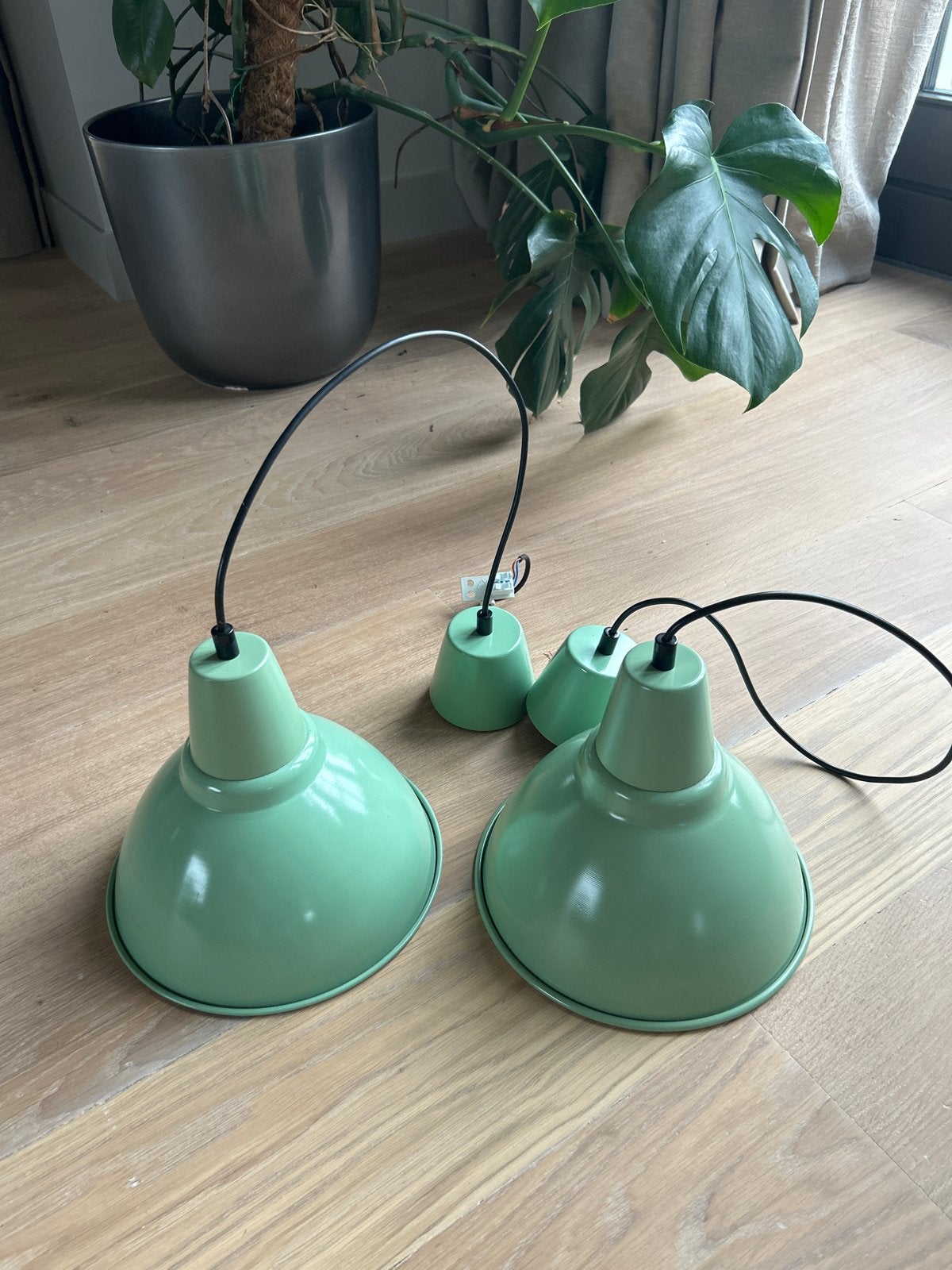 2x IKEA FOTO hanglampen groen (E27) zo goed als nieuw, Zo goed als nieuw, Metaal, Retro, E27 (groot)