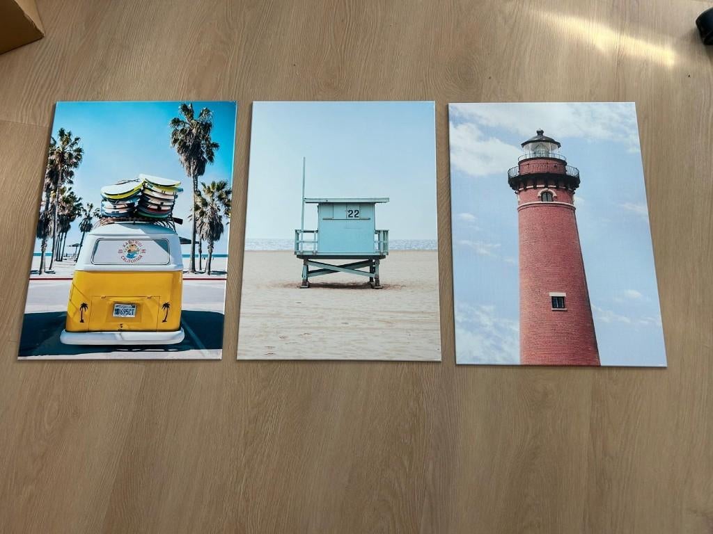 3x Displate metalen poster strand/kust thema, Ophalen of Verzenden, A4 of kleiner