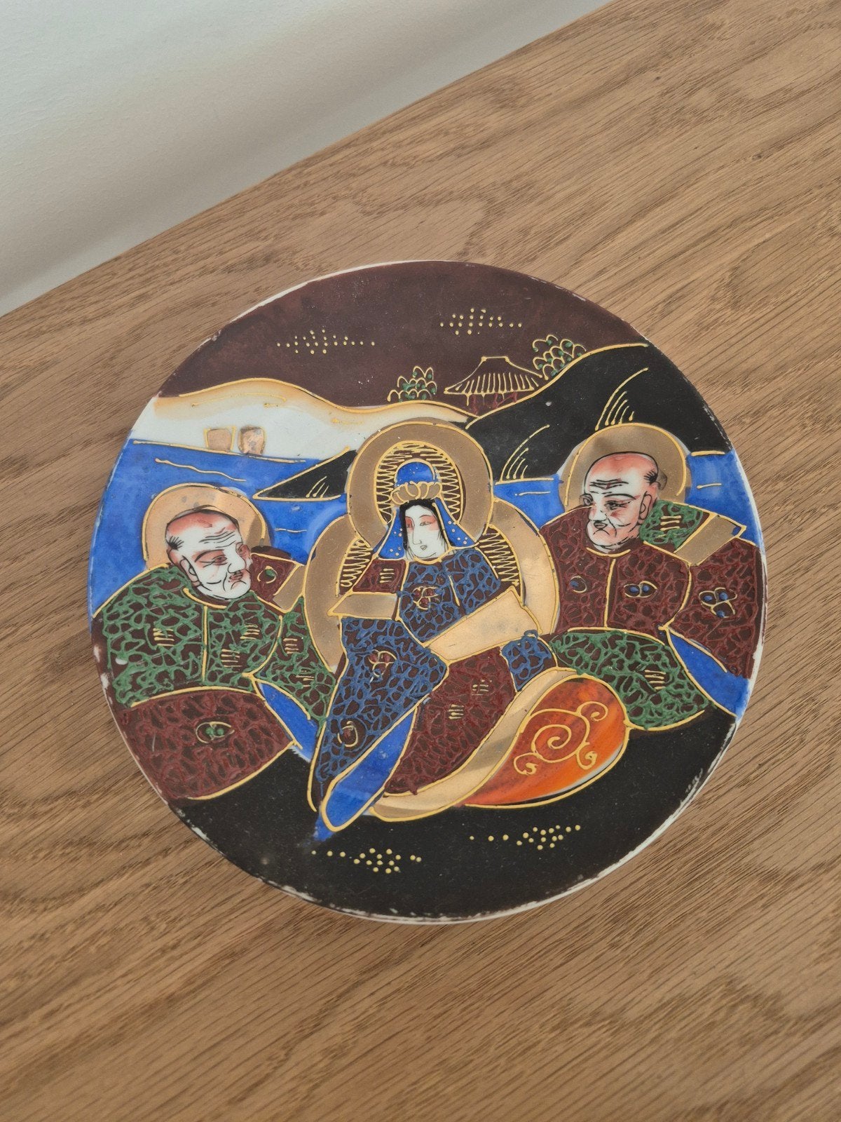 Antiek Japans Satsuma schoteltje met figuren, Ophalen of Verzenden