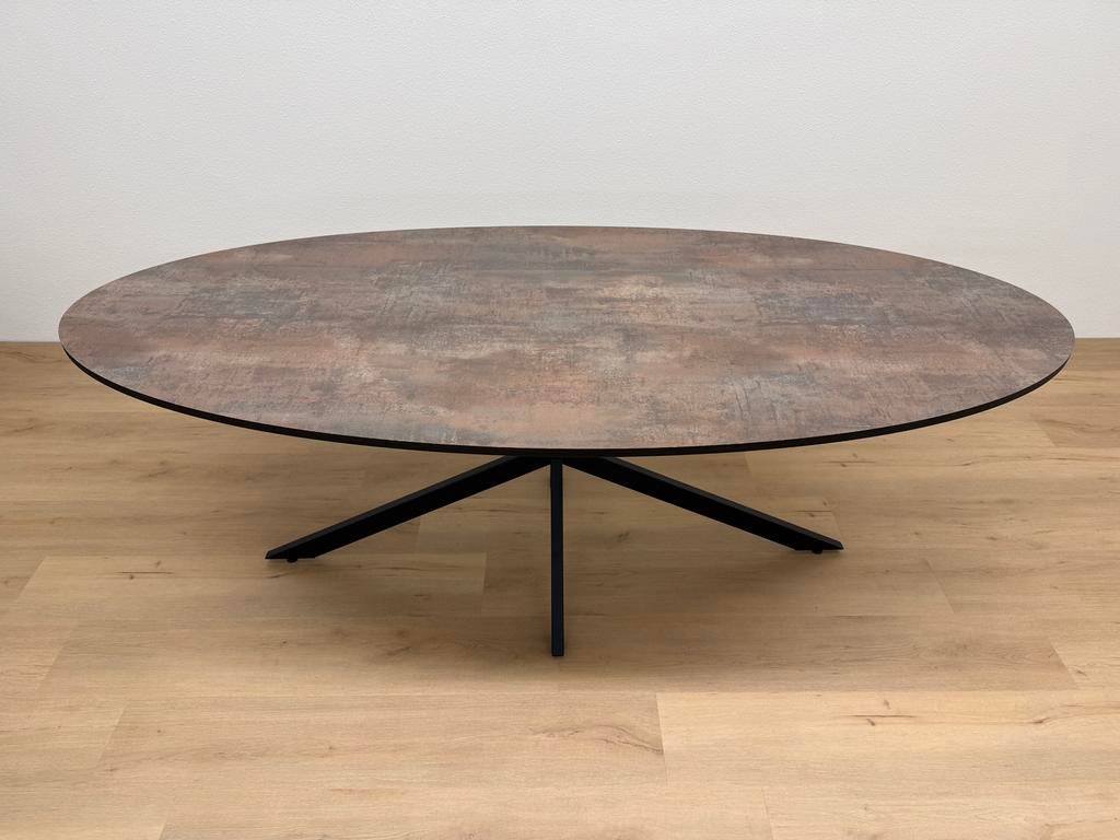 Ovale eettafel HPL Roest 220x100 - Direct Leverbaar, 100 tot 150 cm, 200 cm of meer, Ophalen of Verzenden, Zo goed als nieuw
