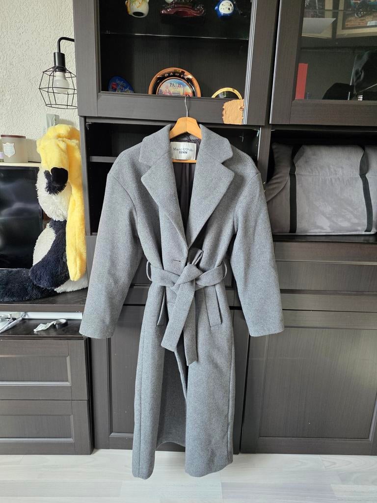 Marco Polo Grijze Wollen Trenchcoat - Grote Winterjas, Kleding | Dames, Ophalen of Verzenden, Zo goed als nieuw, Grijs