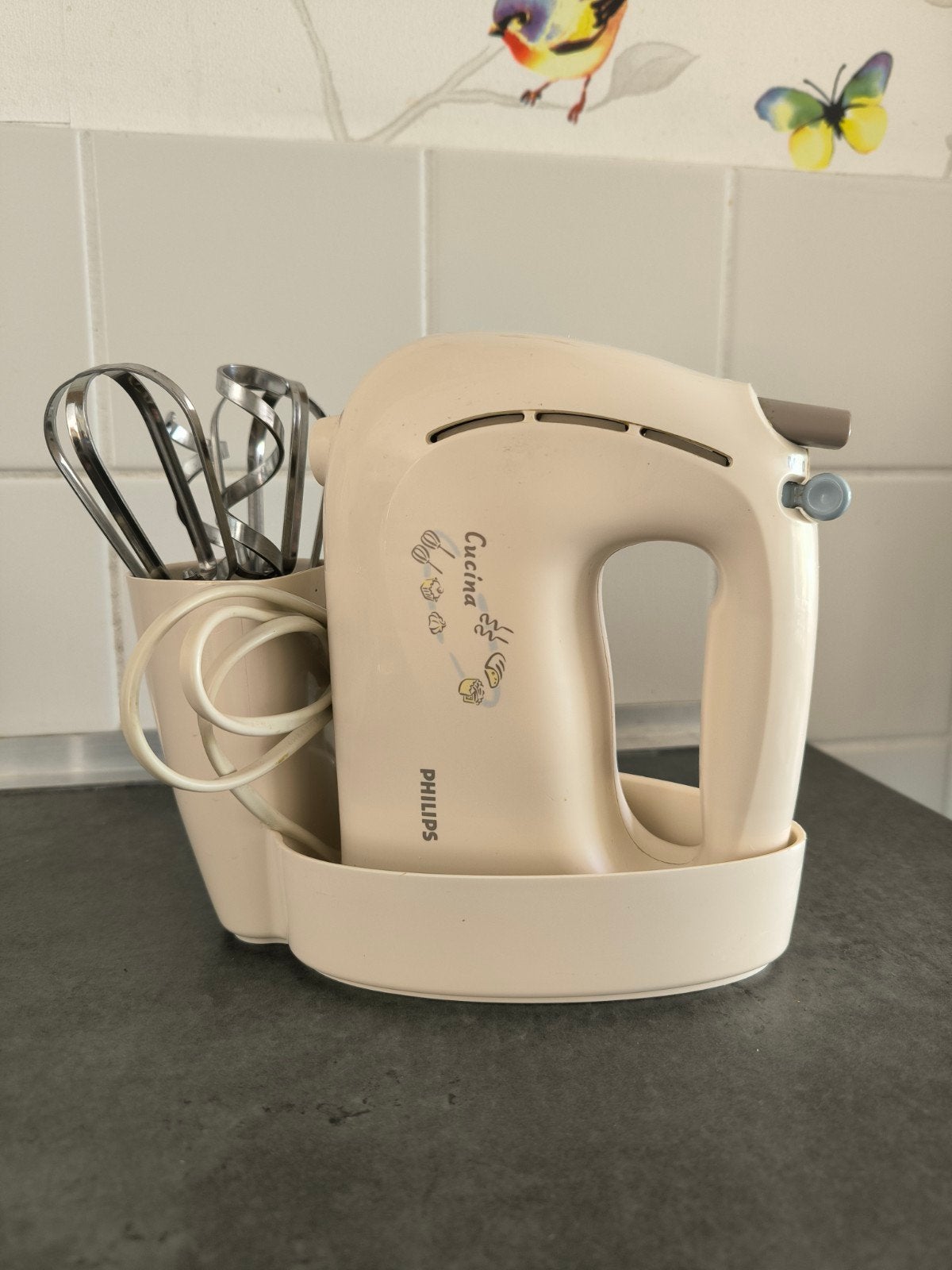 Philips Cucina HR 1492/A Handmixer met Gardes en Deeghaken, Ophalen of Verzenden, Gebruikt, 2 snelheden