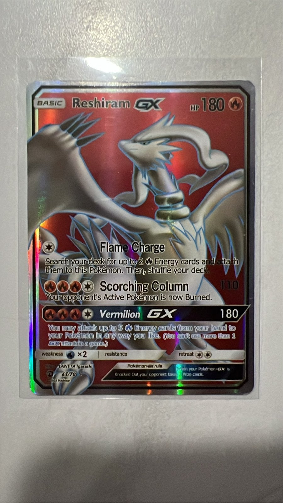 Reshiram GX 65/70, Ophalen of Verzenden, Zo goed als nieuw, Losse kaart