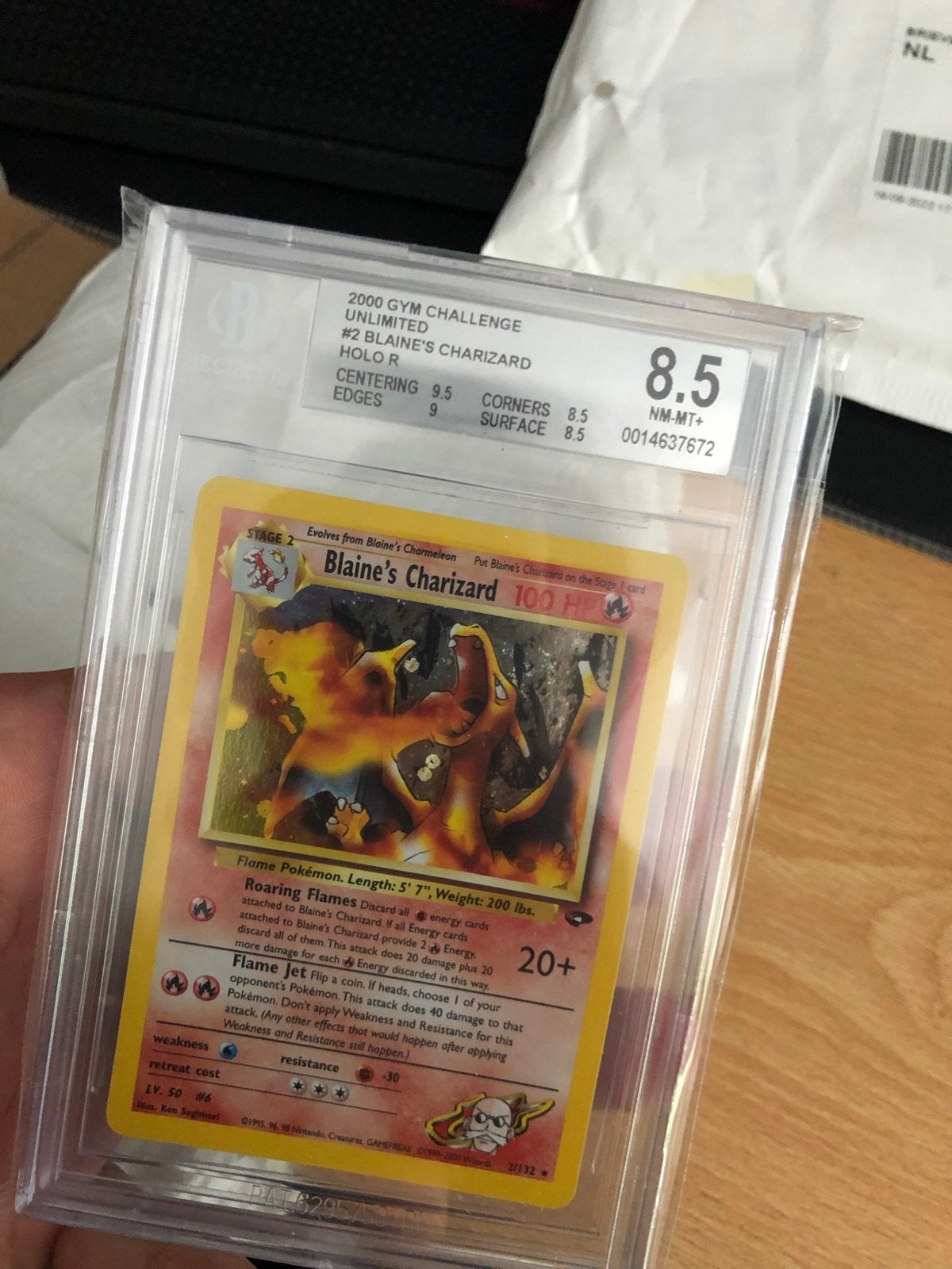 Blaine's Charizard Holo R 2000 Gym Challenge PSA 8.5, Ophalen of Verzenden, Zo goed als nieuw, Losse kaart, Foil