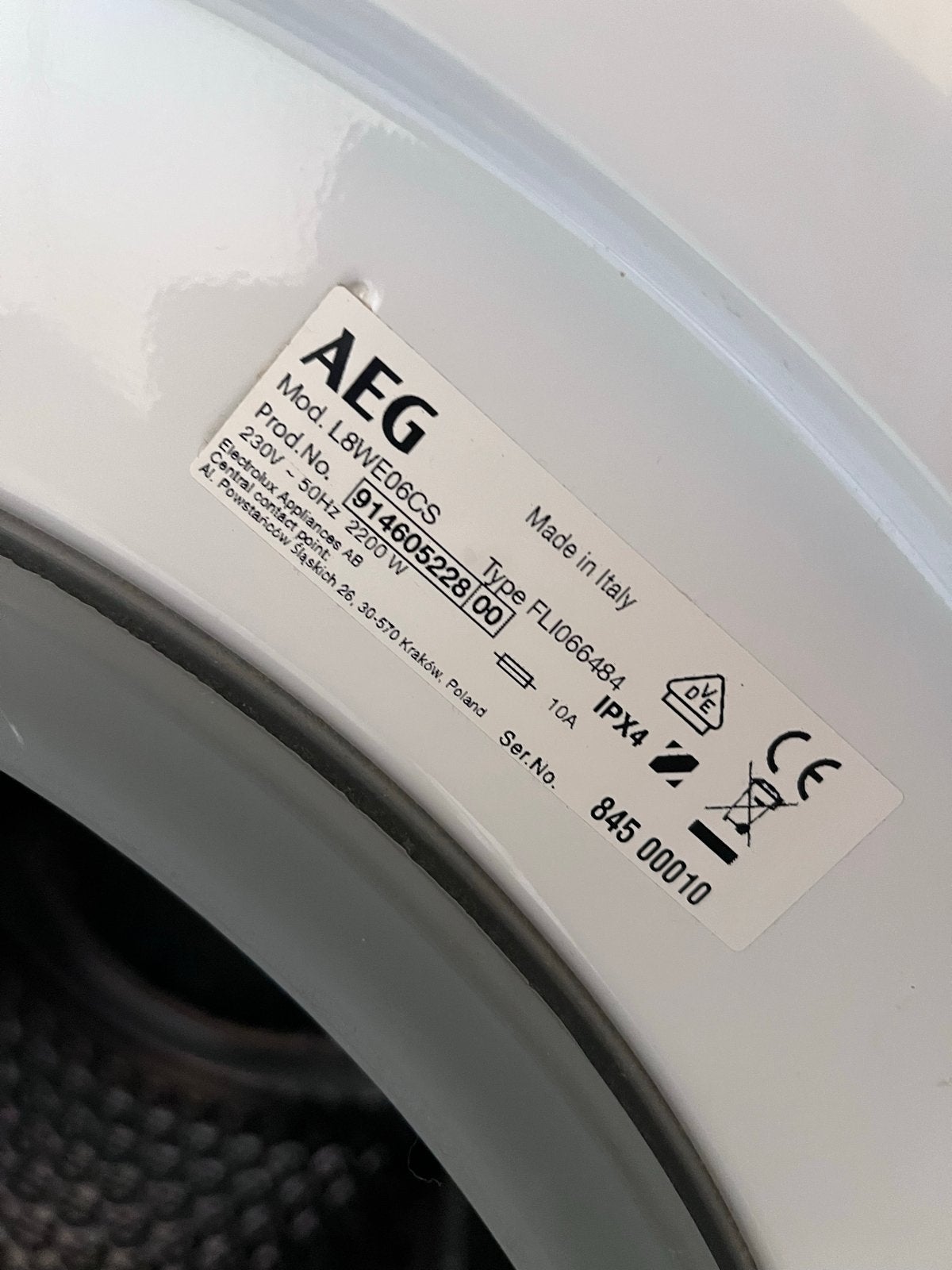 AEG 8000 Series KÖMBI ÖKOMix Wasmachine L8WE06CS, Ophalen, Gebruikt, 10 kg of meer, 1600 toeren of meer