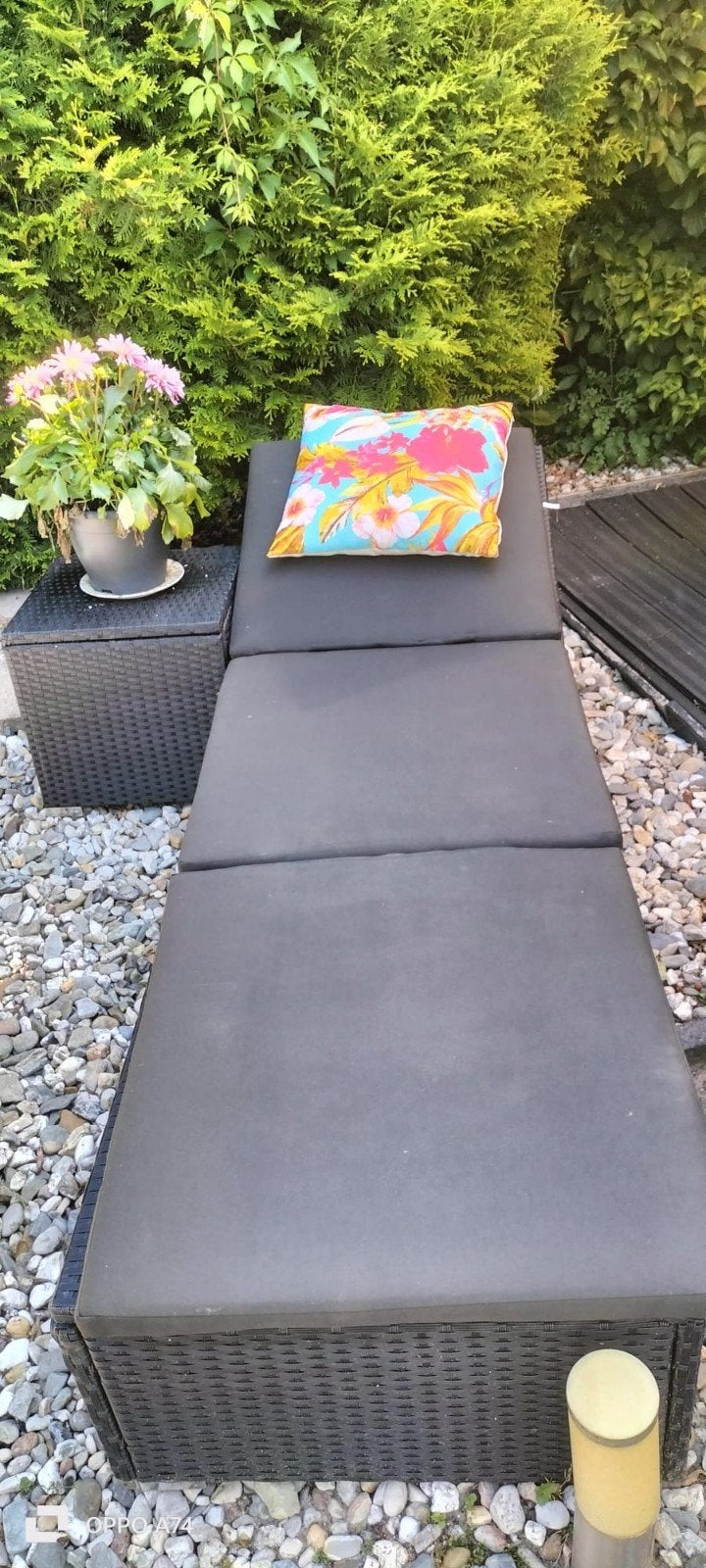 Comfortabele tuinligstoel met Kussen, Ophalen of Verzenden, Gebruikt, Wicker