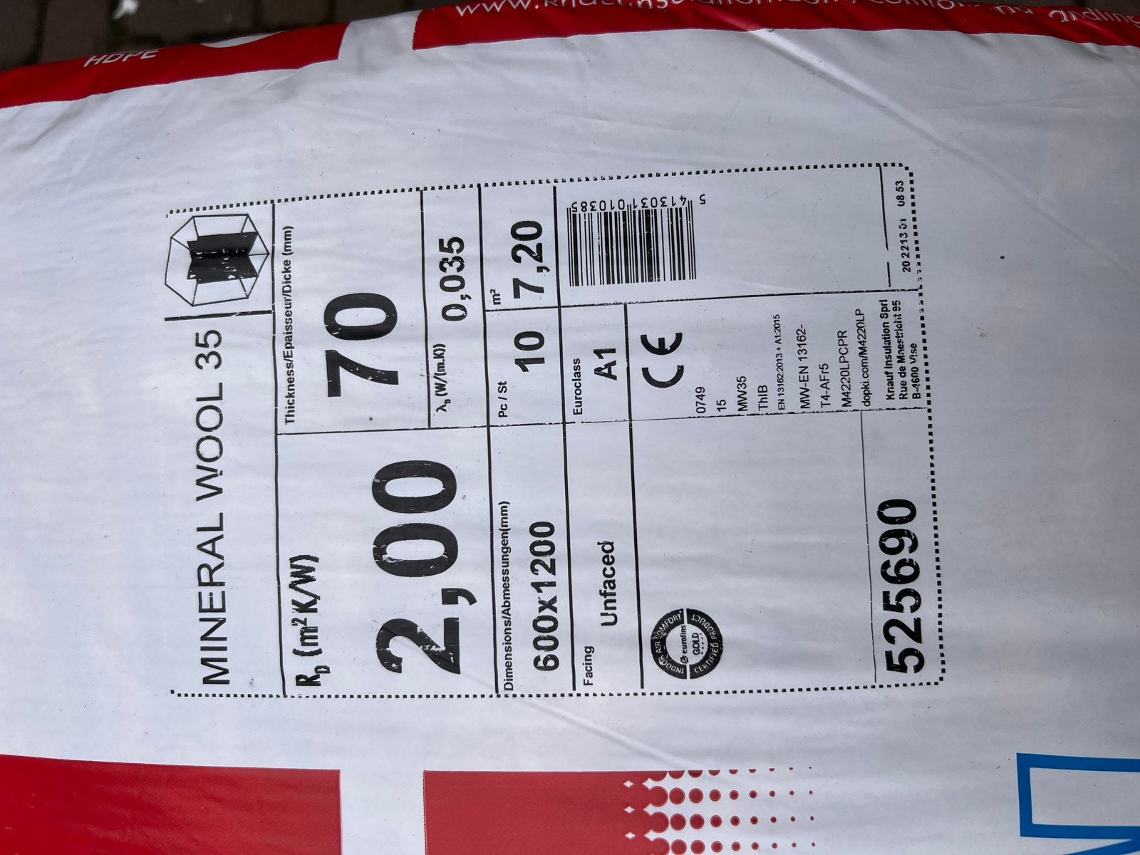 Knauf Insulation Minerale Wol 35 - Ongeopend, Doe-het-zelf en Verbouw, Isolatie en Afdichting, Ophalen, 4 tot 8 cm, 10 tot 15 m²