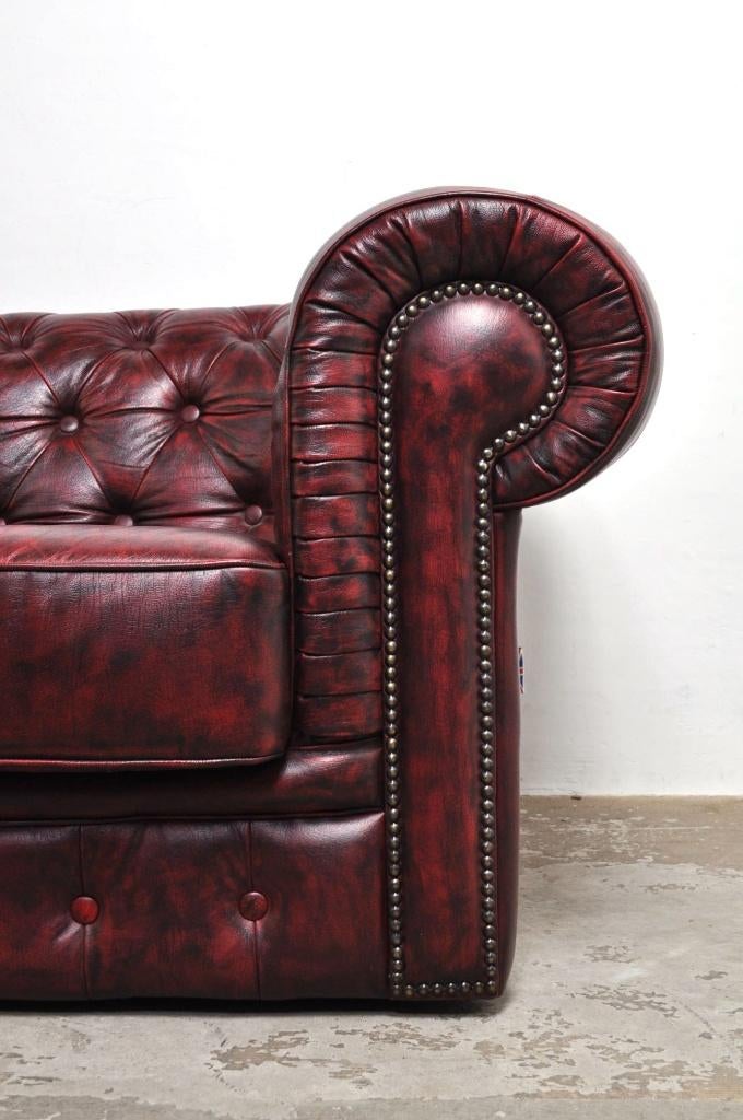 Vintage Chesterfield 3-zits bank zitbank, Gebruikt, 75 tot 100 cm, Ophalen of Verzenden, Rechte bank